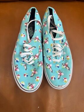 Vans Aqua Canvas Sneakers with Beach Ball & Cat Print